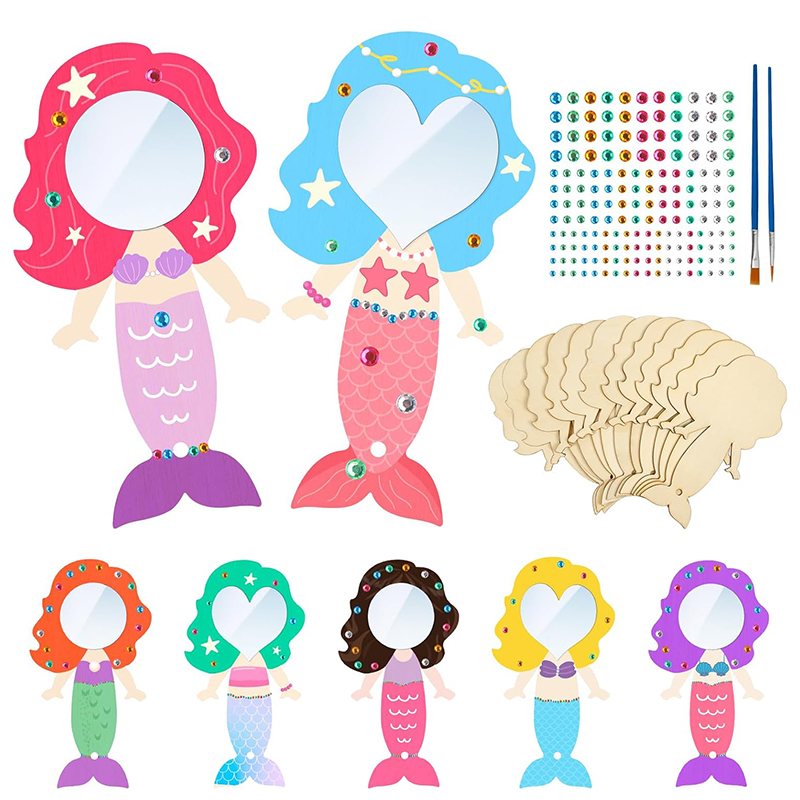 Home Improvement Kids - 12PCS Mermaid กระจกไม้มือถือ Handmade รอบ Love