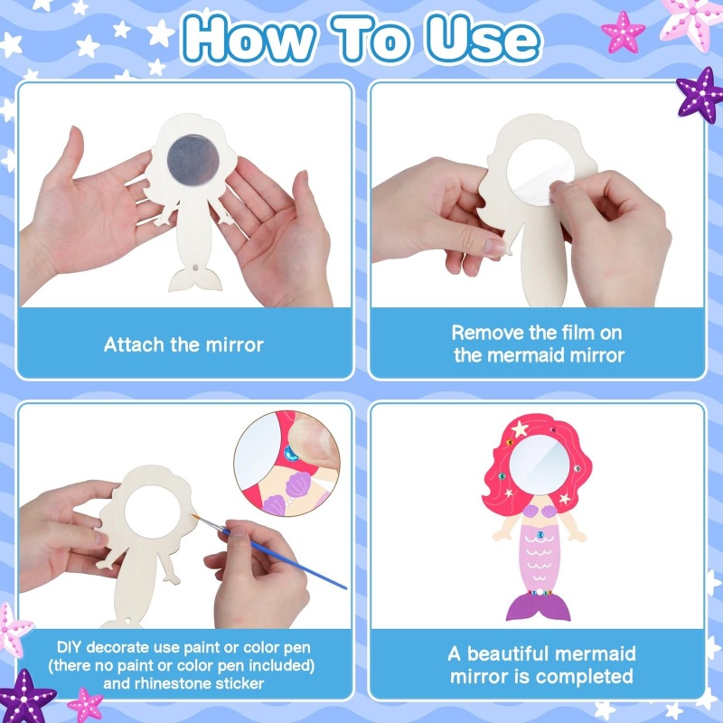 12PCS Mermaid กระจกไม้มือถือ H - Home Improvement Kids บทวิจารณ์และราคา